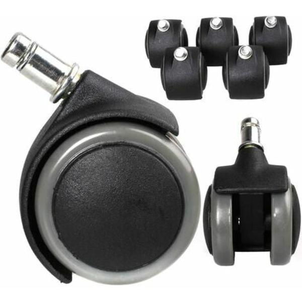 Kartokner Sett med 5 harde gulv hjul 11mm - for kontorstol, PU, 11/50 mm, Svart (grå kant)