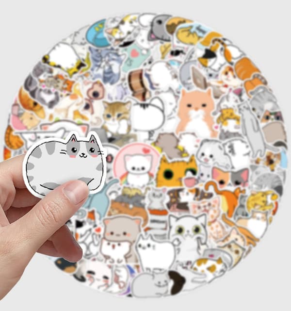 Søde Katte Stickers 100 Stk Seje Æstetiske Stickers til Vand