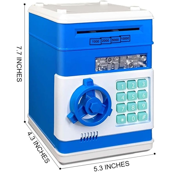 Säästöpossu, Syntymäpäivälahja, Todellinen Raha Elektroninen Käteisautomaatti, Suuri Säästöpossu Muovi Turvakotelo, Ihastuttavat Lasten Tavarat (Valkoinen+Sininen)