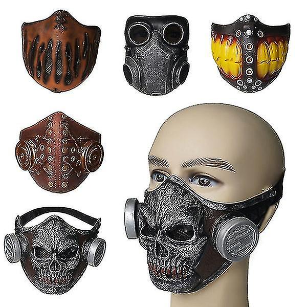 Hommes Steampunk Gas Mask Femme Skrämmande Latex Mask Halloween Kostym Prop Vuxen Ghost Skull Masque Ansiktsbehandling