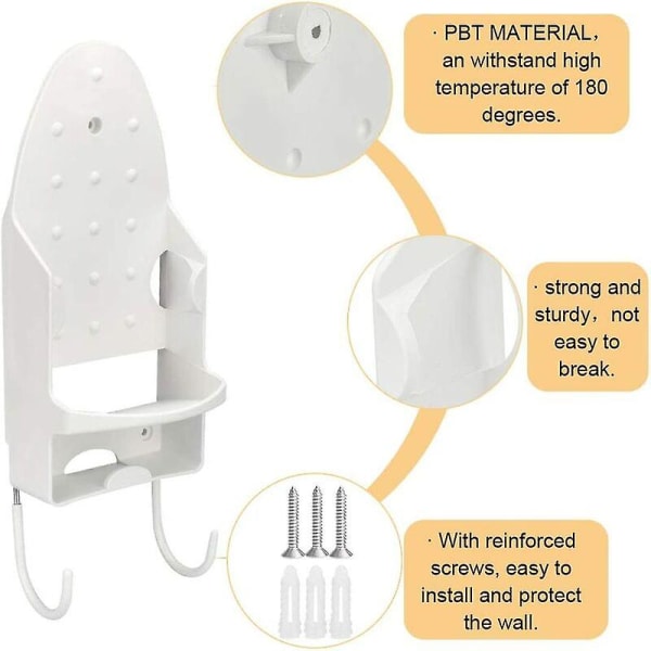 Väggmonterat Strykbrädehållare med 2 PBT-krokar - 13,3 x 29,4 cm