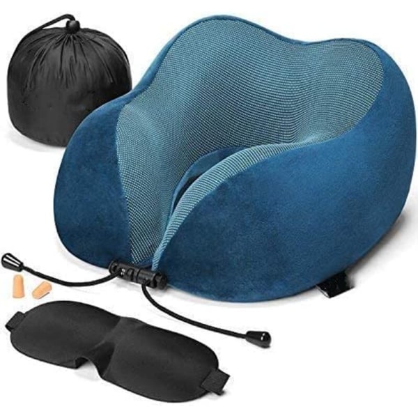 Travel pillow + sleep cover + earplugs + carry bag, fleece cover, washable > Premium quality memory foam neck pillow: ai
