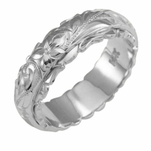 Bröllop band hand snidade vintage legering kvinnor Rose Flower Ring Engagemang Platinum US 6
