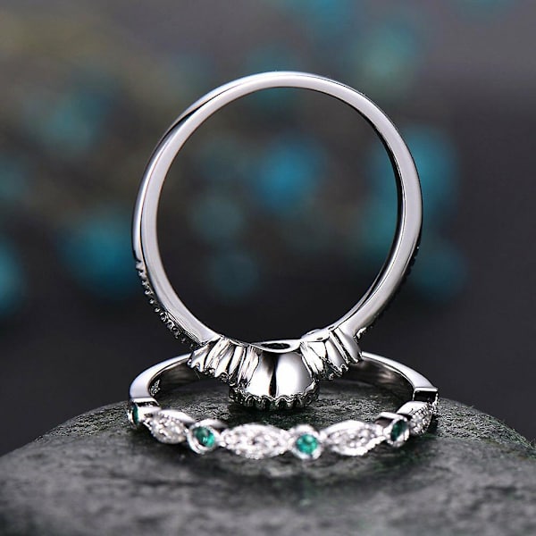 2 stk./sæt Runde Cubic Zirconia Indlagt Bryllup Finger Ringe Smykker Gave Light Blue US 8