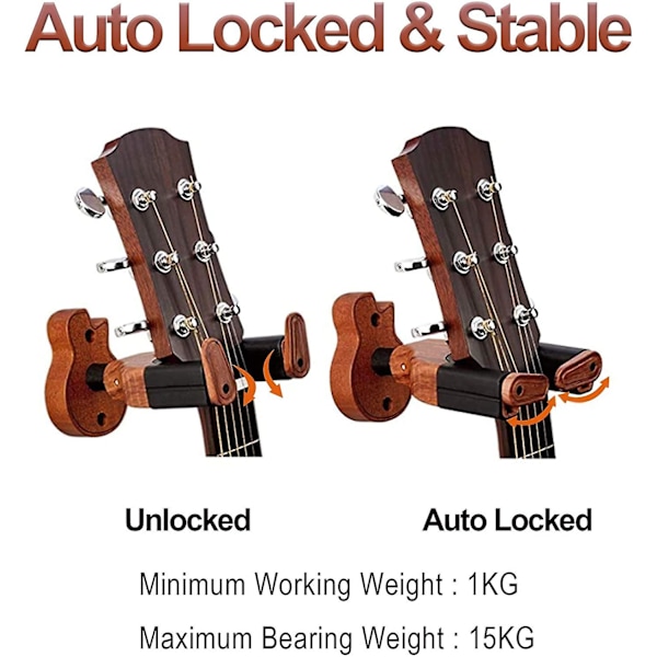 Guitarvægmontering, Væghængt Guitarstøtteholder Automatisk Lås Træ Guitarstativ Væghængt Guitarstativ Til Klassisk Bas Ukulele Guitarophæng
