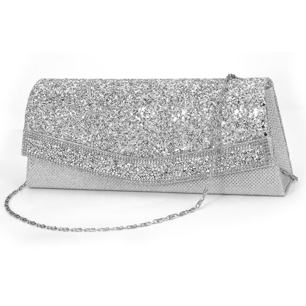 Glitrende sølv håndleddveske for kvinner Glitter brud clutch veske for bryllup A916-736 Silver