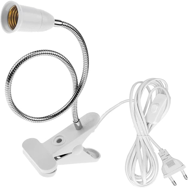 E27-sockelklämma med strömbrytare, LED-bordlampa med 360 graders svanhals, klämma med 1,8 m kabel, för växter, akvarier, bord, ma