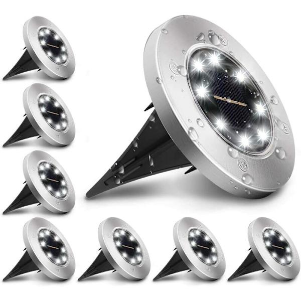 8LED solcelled underjordisk lys i rustfritt stål (8LED underjordisk hvitt lys)