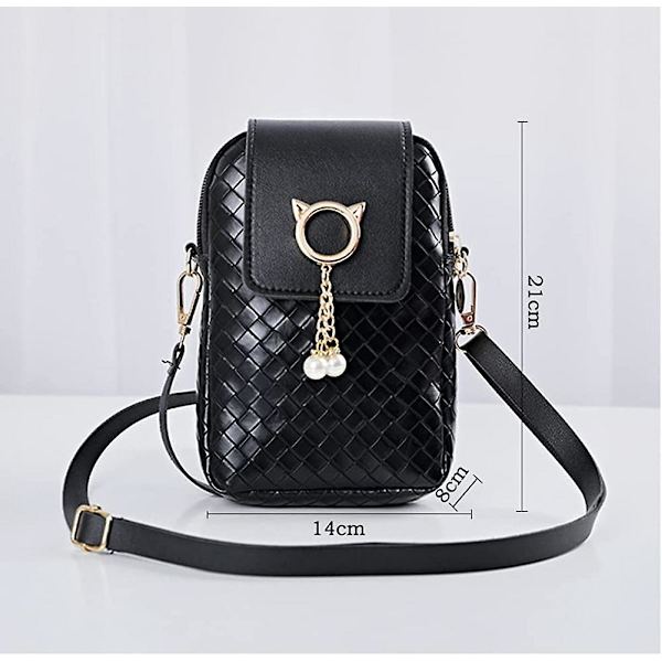 Dames Mini Crossbody Pu Mobiltelefon Skuldertaske, Kvinders Lynlås Telefonpung Smart Tegnebog Mobiltelefon Taske Med Justerbar Skulderrem Til Rejse Black