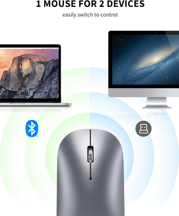 1 stk Oppladbar Bluetooth-mus, 4000 DPI Tre Moduser, Lydløs