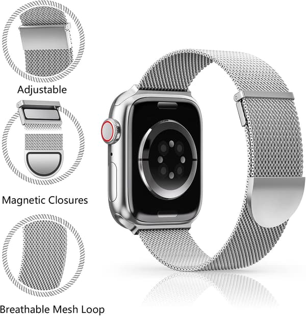 Sølvfarvede remme kompatible med Apple Watch rem 42/44/45 mm til