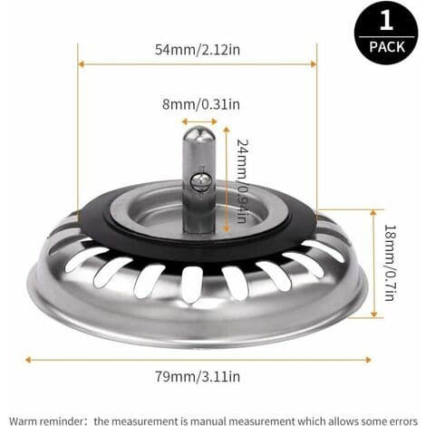 Vaskesilpropp i rustfritt stål for kjøkken og bad - Diameter 79 mm (2 stk)