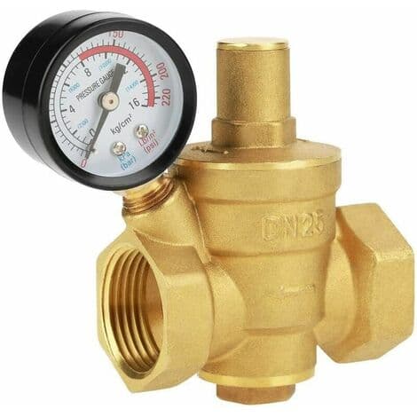 Trykregulator, DN25 Justerbar Messing Holdbar Vandtrykreducerende Regulator + Metrisk Måler