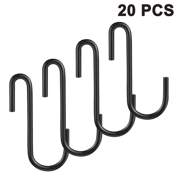 Piao 20-pack kraftiga S-krokar för kastruller, grytor, redskap, kläder, väskor, handdukar, växter Black