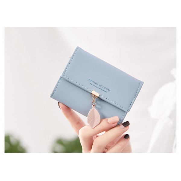 Liten plånbok för kvinnor Rfid flickor plånbok läder vegan bladhänge kortfodral arrangör dragkedja myntväska A916-1149 Light Blue