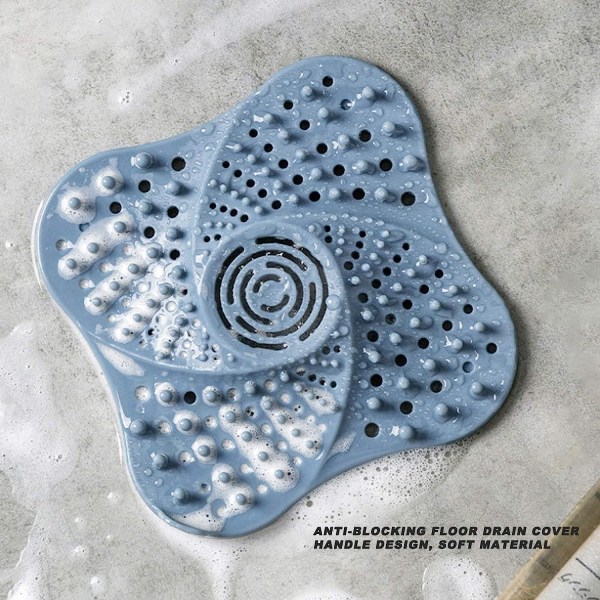 Anti-blockerande cover med 3 st sugkopp anti-halk hårfilter (blått),