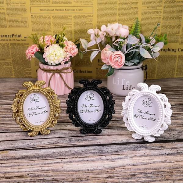 Hvit (9,5X8cm) Lite Retro Oval Barokk Bilde Ramme Nattbord Skrivebord Ornament for Hjem og Hage Dekorasjon