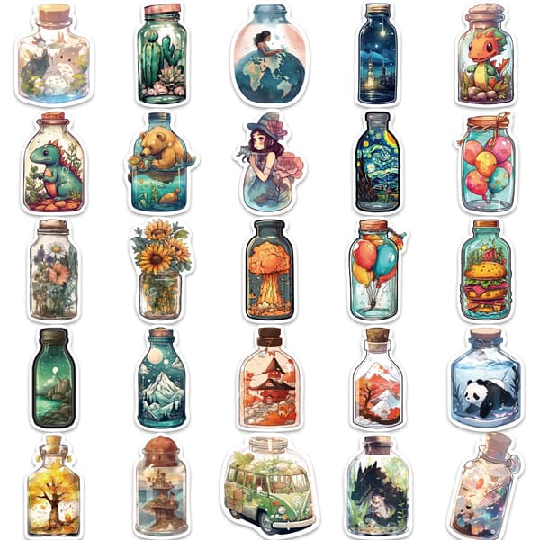 50 Roliga Vinyldekaler, Drifting Bottle Stor Bulk