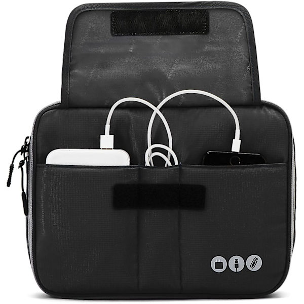 Universal Resväska för Elektroniktillbehör - Passar 9,7 Tums iPad, Kindle, Strömadapter Black and Grey