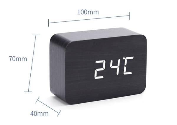 Liten Morfar Klocka LED Digital Väckarklocka med Datum Temperaturvisning, 3 Röstkommandon, (Bambu)