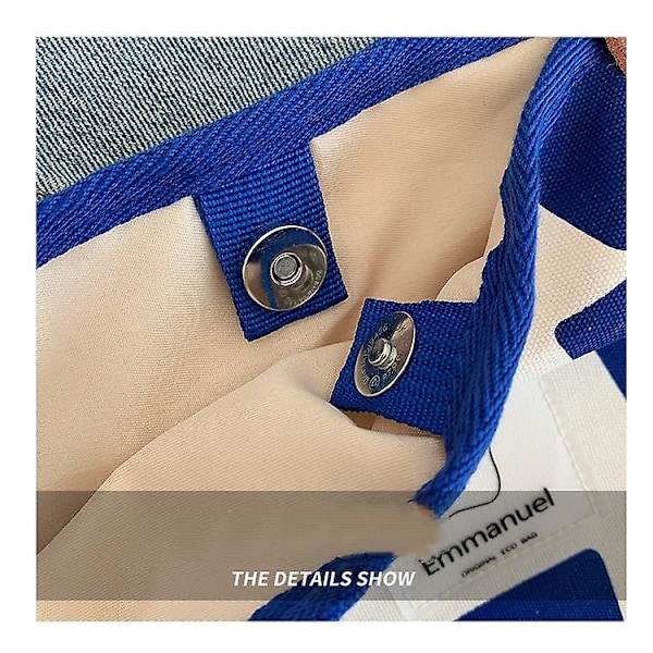 Dam Canvas Väska Stor Handväska Tote Bag Semester Strandväska Shoppingväska Stor Kapacitet Axelväska Hinkväska För Skola Arbete Resa Blixtlås Blue