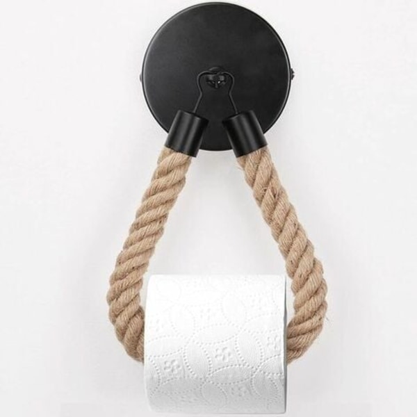 Toalettpappershållare, handdukshållare för hampa rep för badrum och kök badrumspappershållare Toalettrullehållare (svart)
