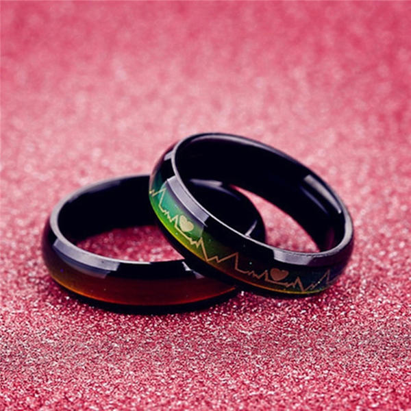 Snygg Ring i Rostfritt Stål med Tryckt Mönster - Unisex Rund Parring för Dejting US 10 Mens
