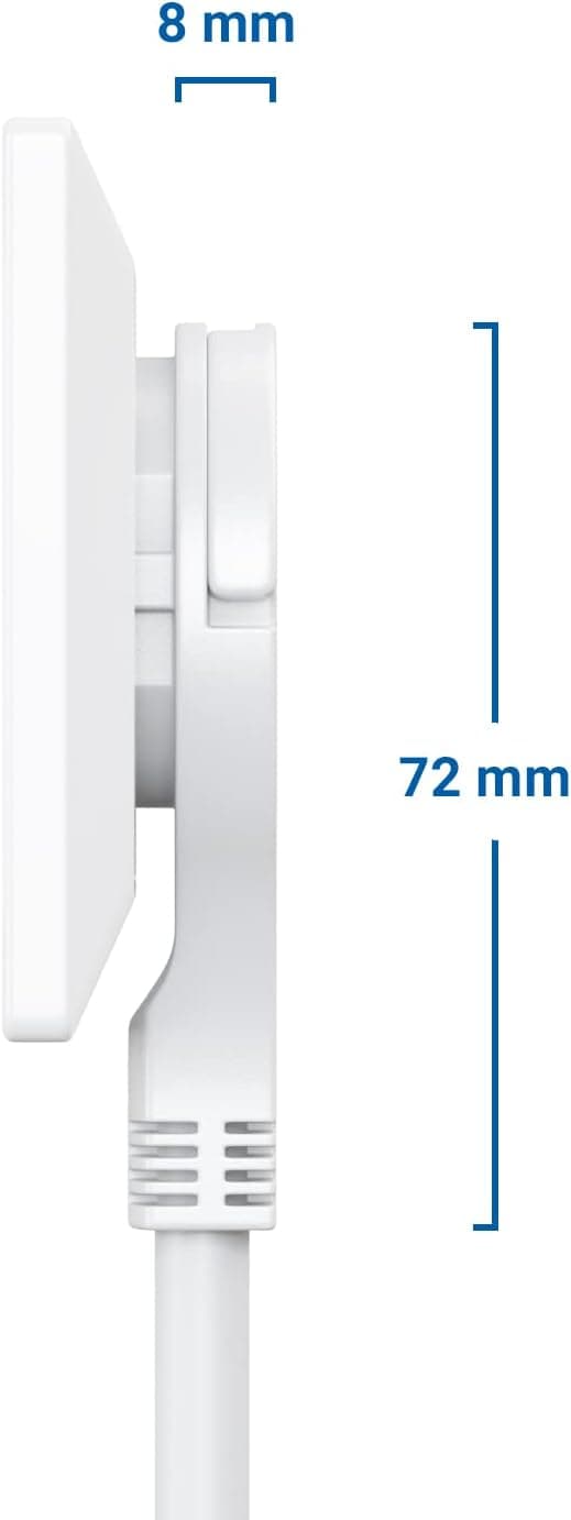 6-veis innendørsplugg med flatstift, flush-kontaktplugg med 5m kabel, solid plasthus, hvit