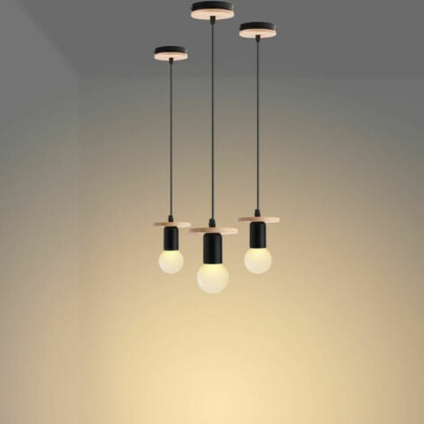 Lysekrone Moderne Hengelampe E27 Hengelysarmatur Justerbar Soverom Stue, Svart - Svart