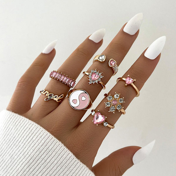 8 stk. Knuckle Ringe Tai Chi Punk Kvinder Eksklusive Glitrende Ringe Mode Smykker