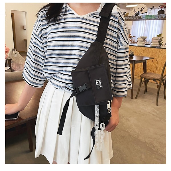 Dam College Style Enkel En-axlad Messenger Bag Mjuk Tjej Tjej Student Nylon Midjeväska A916-980 Black