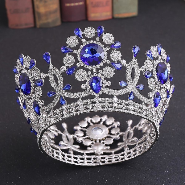 Jeweled Crowns Vackra Headpiece Bröllop Crown Bröllop Tiaras Håraccessoarer för bal födelsedag Blue Diamond