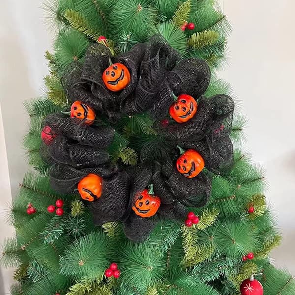 40 cm Halloweenkrans för ytterdörr med tyllpumpa