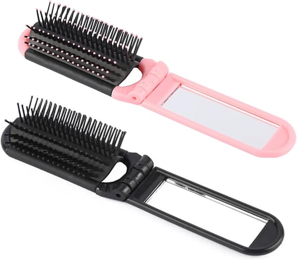 Hårbørste med spejl, mini paddle børste, foldbar hårkam