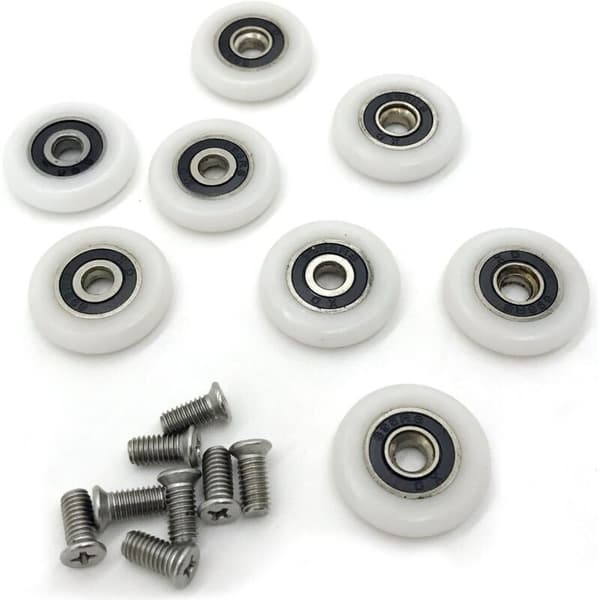 8 duschdörrshjul (23 mm med skruvar)