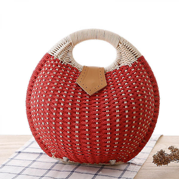 Sommer Strand Halm Taske Til Kvinder Lille Crossbody Top Håndtag Skulder Håndtaske Mini Håndvævet Rattan Clutch Pung A916-1122 Red