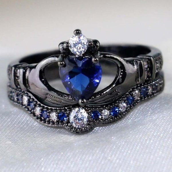 Kvinde Ring Skinnende Rhinestone Rustfrit Letvægts Par Finger Ring Til Valentinsdag Blue US 7