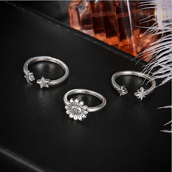 3 st/set Solros Stjärnmönster Öppna Midi Knuckle Ringar Bohemian Kvinnor Smycken