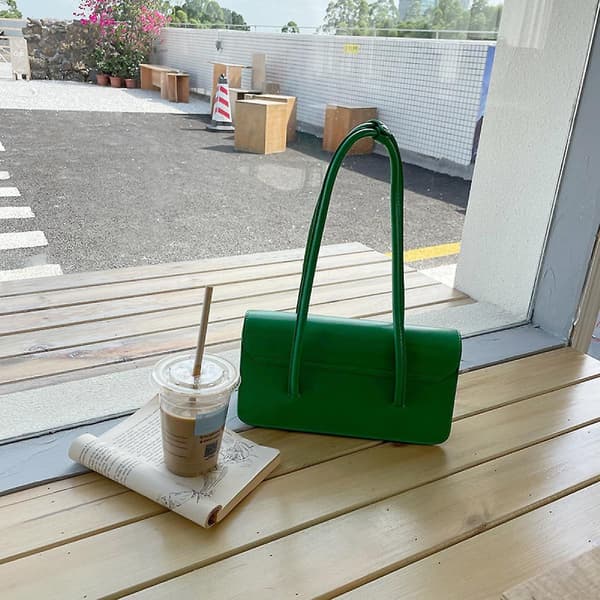 Damväska i Läder, Satchel Tote Bag, Mode, Axelväska, Grön