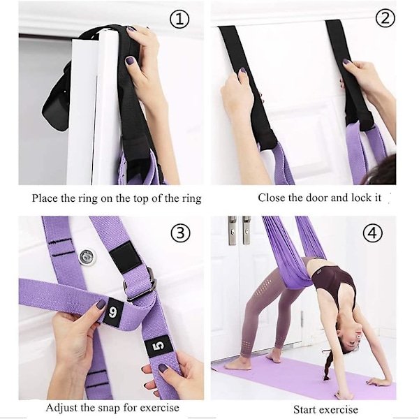 Midje, rygg og benstrekkstropp/yogafitnessbånd, benstrekkassistenttrener, yogastrekk, ryggbøyningssplitinversjonsstropp for fitness, dans Purple