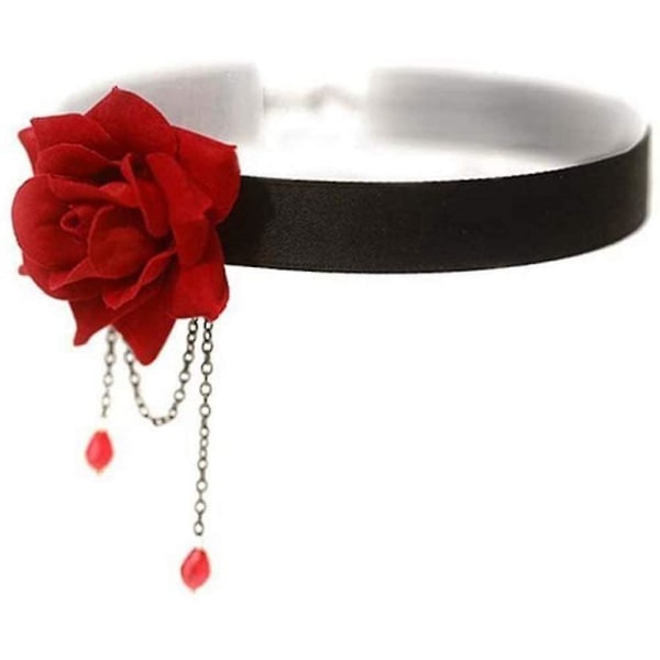 Elegant retro halskjede med roseanheng, gotisk stil, lolita, svart blonder