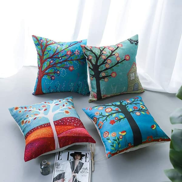 Växter Blad Kuddfodral Geometriskt Mönster Soffa Kuddfodral Hem Vardagsrum Sovrum Dekoration, Träd 45x45cm