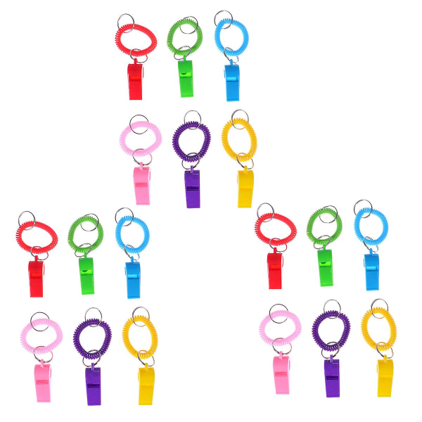 18st färgglada visselpipor Nyckelring Plast Nyckelring Nyckelhänge för barnvänner (grön blå rosa gul lila och röd)