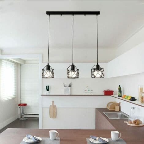 Lysekrone Pendellampe Metalkabinet Moderne Loftslampe E27 til Soveværelse Stue Gang Sort - Rektangulær Base - B