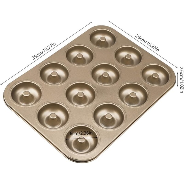 Donut Pans, 12 Cups Reusable Carbon Steel Muffin Pan, Golden Bakeware Non-Stick Cake Pan, Frying Pan Baking Mold for