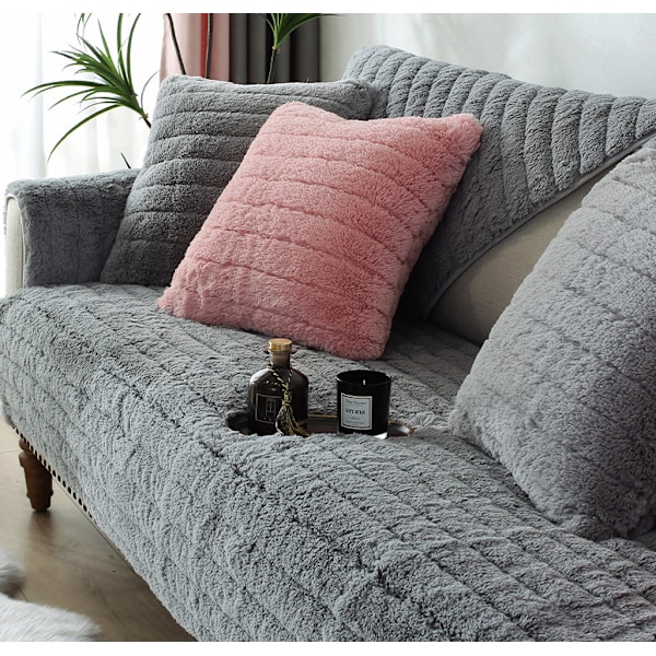 Modern enkel plysch soffa kudde, universell all-inclusive varm tjock soffa överdrag, tatami fönsterkarm kudde(Grå, 70*210)