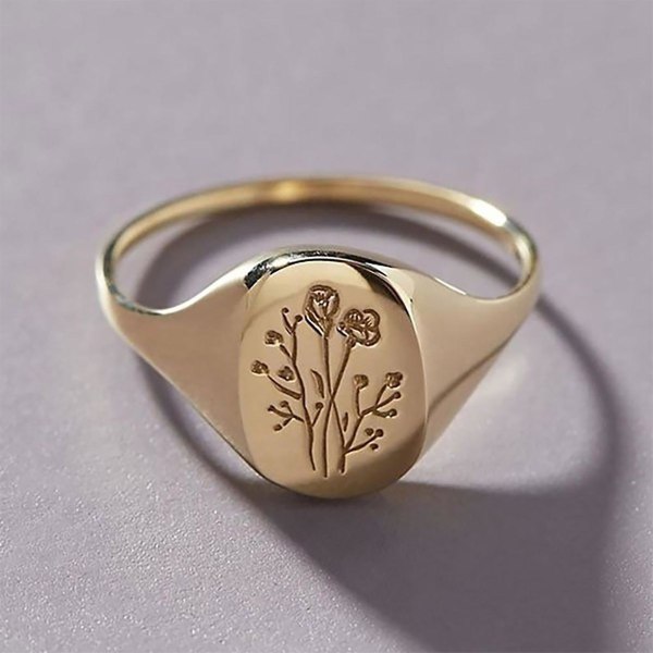 Enkel kvinnelig roseblomst gravert ring i metall, forlovelsesring, smykkegave Golden US 7