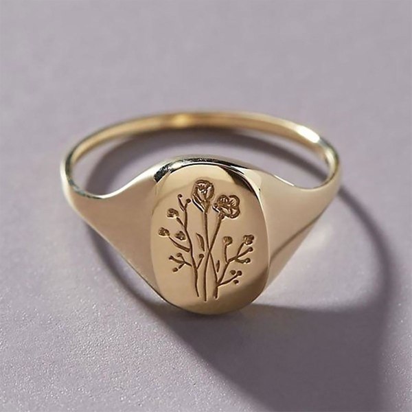 Enkel Roseblomst Gravert Ring i Metall for Kvinner - Forlovelsesring, Smykkegave Golden US 11