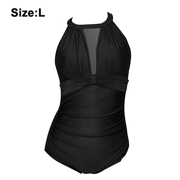 Dam badkläder i ett stycke magen kontroll baddräkter hög halsringning dopp baddräkter blygsam mesh rynkad badkläder Style 1 L