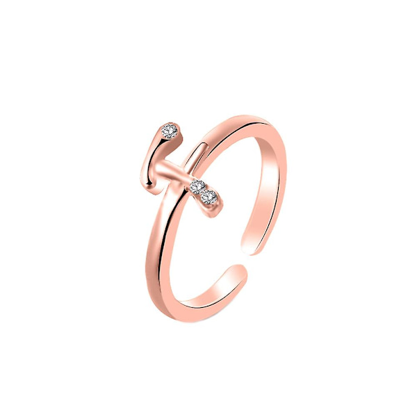 Muodin naiset yksinkertainen A-Z englanninkielinen aakkosten kirjain strassinen avoin sormus koru Rose Gold U